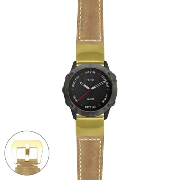 g.f6x.p560a Main Beige StrapsCo DASSARI Salvage Thick Padded Distressed Italian Leather Watch Band Strap with Yellow Gold Buckle