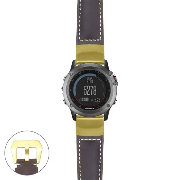 g.f3.p560a Main Dark Brown StrapsCo DASSARI Salvage Thick Padded Distressed Italian Leather Watch Band Strap with Yellow Gold Buckle