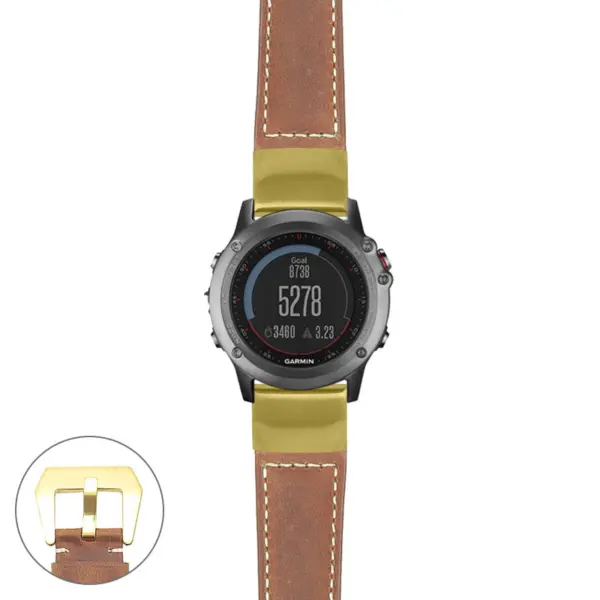 g.f3.p560a Main Tan StrapsCo DASSARI Salvage Thick Padded Distressed Italian Leather Watch Band Strap with Yellow Gold Buckle