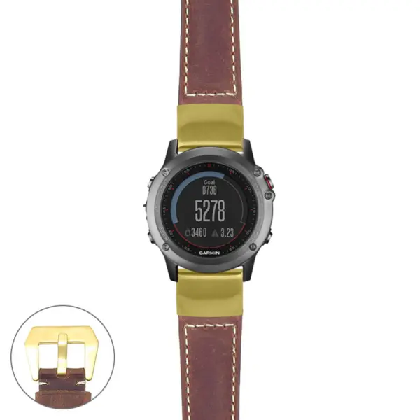 g.f3.p560a Main Rust StrapsCo DASSARI Salvage Thick Padded Distressed Italian Leather Watch Band Strap with Yellow Gold Buckle