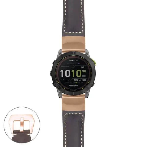 g.ed2.p560a Main Dark Brown StrapsCo DASSARI Salvage Thick Padded Distressed Italian Leather Watch Band Strap with Rose Gold Buckle
