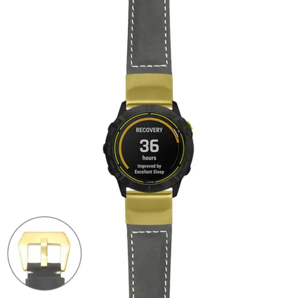 g.ed.p560a Main Black StrapsCo DASSARI Salvage Thick Padded Distressed Italian Leather Watch Band Strap with Yellow Gold Buckle