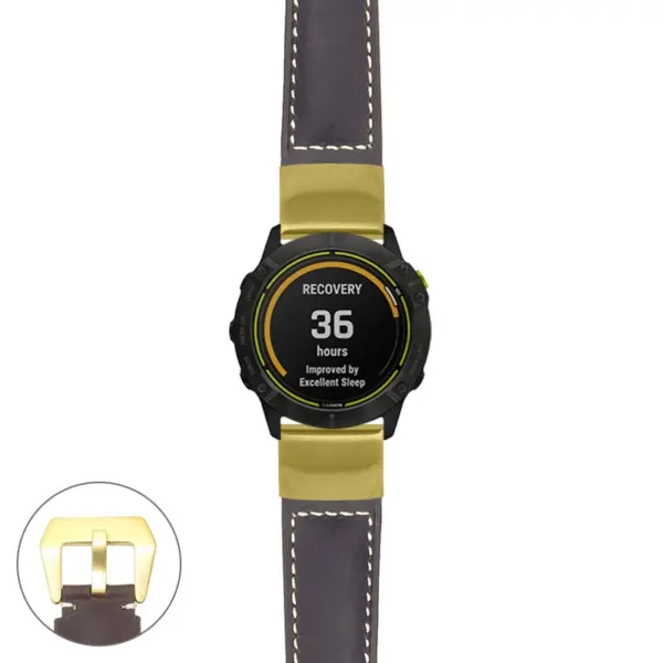 g.ed.p560a Main Dark Brown StrapsCo DASSARI Salvage Thick Padded Distressed Italian Leather Watch Band Strap with Yellow Gold Buckle
