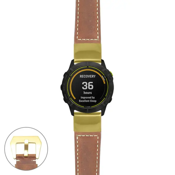 g.ed.p560a Main Tan StrapsCo DASSARI Salvage Thick Padded Distressed Italian Leather Watch Band Strap with Yellow Gold Buckle