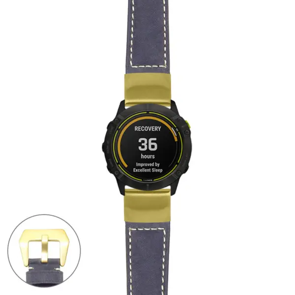 g.ed.p560a Main Blue StrapsCo DASSARI Salvage Thick Padded Distressed Italian Leather Watch Band Strap with Yellow Gold Buckle