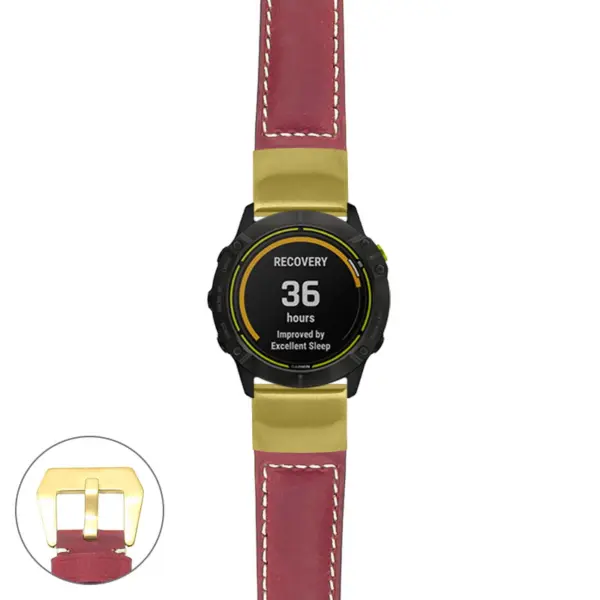 g.ed.p560a Main Red StrapsCo DASSARI Salvage Thick Padded Distressed Italian Leather Watch Band Strap with Yellow Gold Buckle