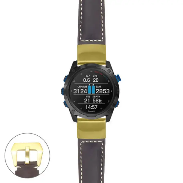 g.dmk2i.p560a Main Dark Brown StrapsCo DASSARI Salvage Thick Padded Distressed Italian Leather Watch Band Strap with Yellow Gold Buckle