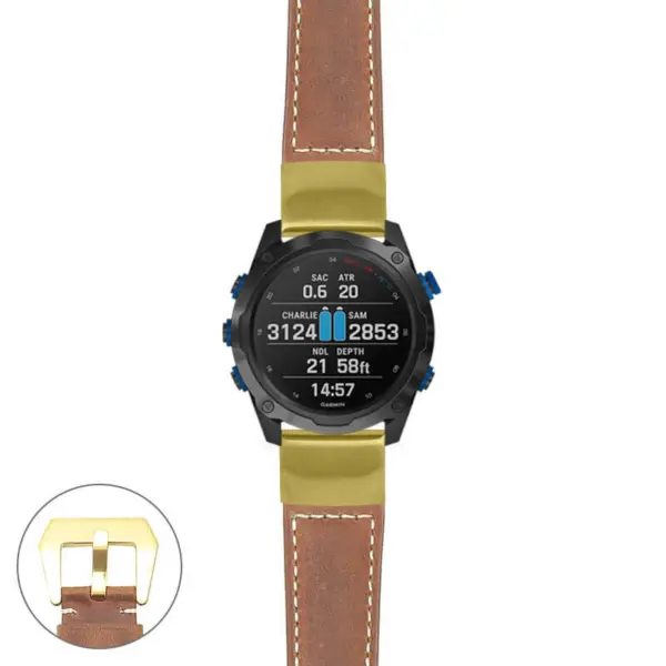 g.dmk2i.p560a Main Tan StrapsCo DASSARI Salvage Thick Padded Distressed Italian Leather Watch Band Strap with Yellow Gold Buckle