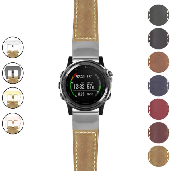 g.dmk1.p560a Gallery Beige StrapsCo DASSARI Salvage Thick Padded Distressed Italian Leather Watch Band Strap with Silver Buckle