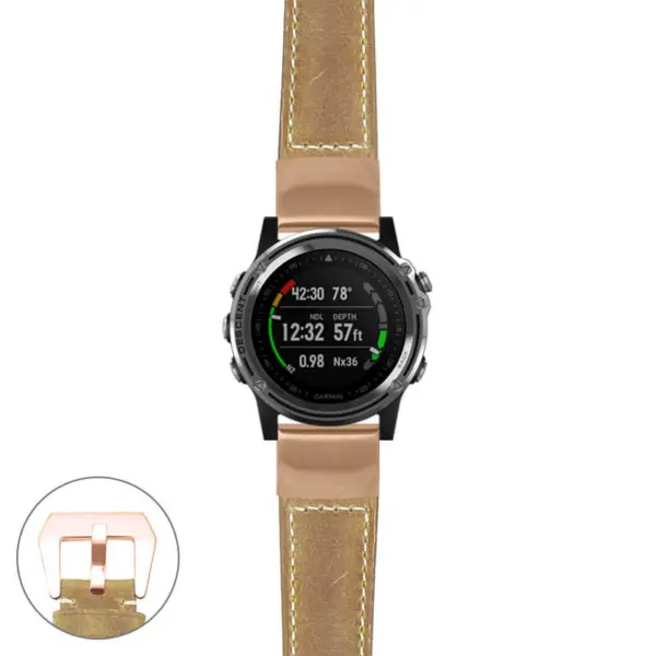 g.dmk1.p560a Main Beige StrapsCo DASSARI Salvage Thick Padded Distressed Italian Leather Watch Band Strap with Rose Gold Buckle