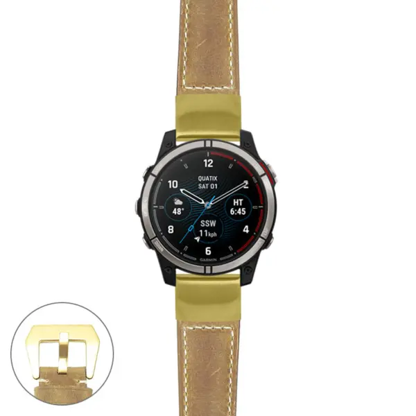 g.qtx7.p560a Main Beige StrapsCo DASSARI Salvage Thick Padded Distressed Italian Leather Watch Band Strap with Yellow Gold Buckle
