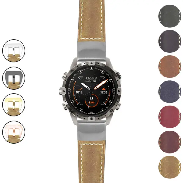 g.mrq2.p560a Gallery Beige StrapsCo DASSARI Salvage Thick Padded Distressed Italian Leather Watch Band Strap with Silver Buckle