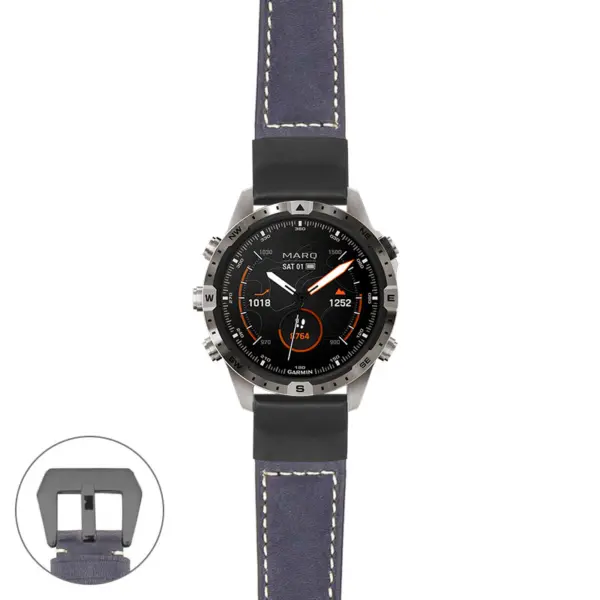 g.mrq2.p560a Main Blue StrapsCo DASSARI Salvage Thick Padded Distressed Italian Leather Watch Band Strap with Matte Black Buckle