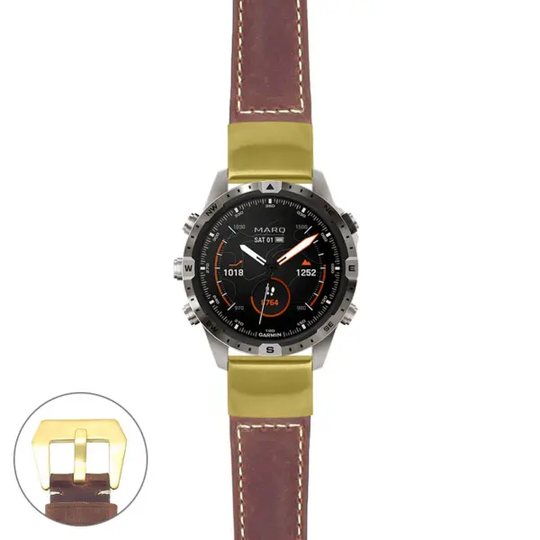 g.mrq2.p560a Main Rust StrapsCo DASSARI Salvage Thick Padded Distressed Italian Leather Watch Band Strap with Yellow Gold Buckle