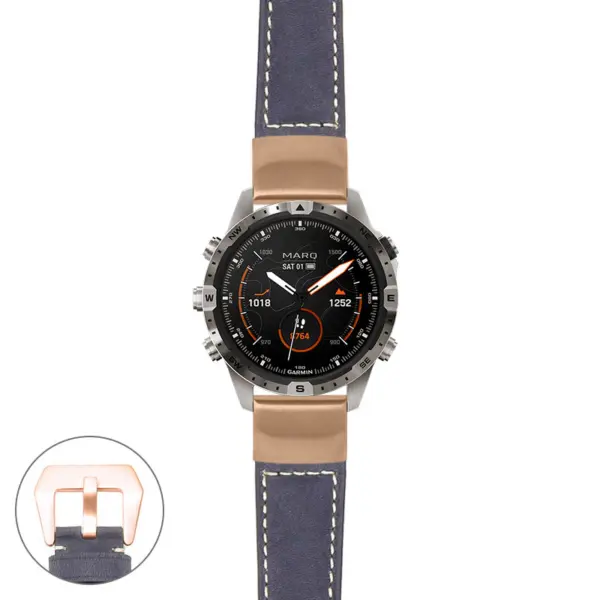 g.mrq2.p560a Main Blue StrapsCo DASSARI Salvage Thick Padded Distressed Italian Leather Watch Band Strap with Rose Gold Buckle