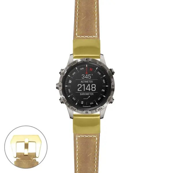 g.mrq.p560a Main Beige StrapsCo DASSARI Salvage Thick Padded Distressed Italian Leather Watch Band Strap with Yellow Gold Buckle
