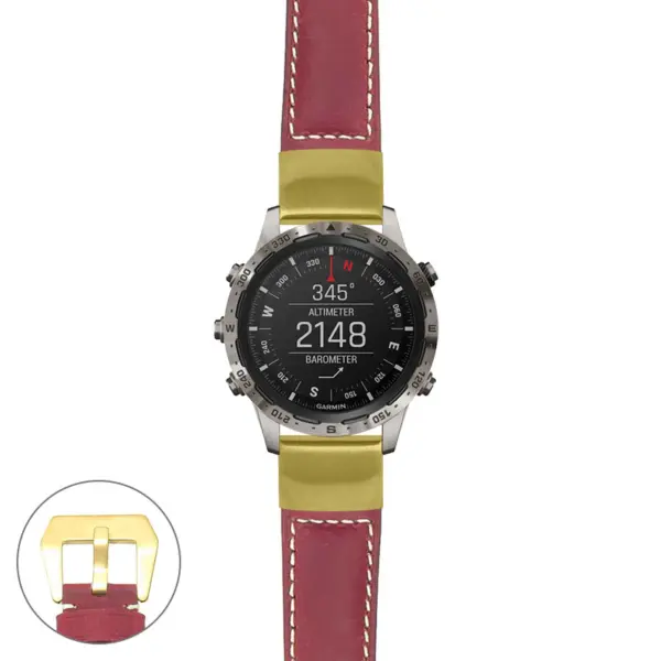 g.mrq.p560a Main Red StrapsCo DASSARI Salvage Thick Padded Distressed Italian Leather Watch Band Strap with Yellow Gold Buckle