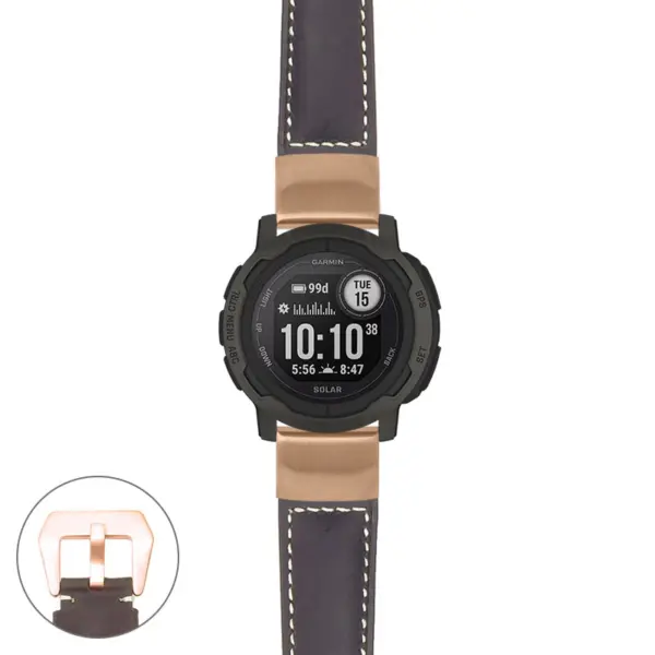 g.i2.p560a Main Dark Brown StrapsCo DASSARI Salvage Thick Padded Distressed Italian Leather Watch Band Strap with Rose Gold Buckle