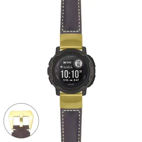 g.i2.p560a Main Dark Brown StrapsCo DASSARI Salvage Thick Padded Distressed Italian Leather Watch Band Strap with Yellow Gold Buckle
