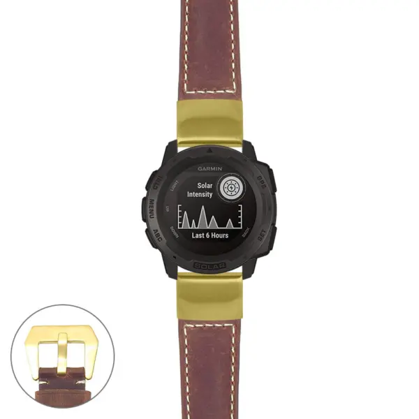 g.i.p560a Main Rust StrapsCo DASSARI Salvage Thick Padded Distressed Italian Leather Watch Band Strap with Yellow Gold Buckle