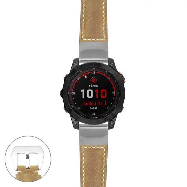 g.f7.p560a Main Beige StrapsCo DASSARI Salvage Thick Padded Distressed Italian Leather Watch Band Strap with Silver Buckle