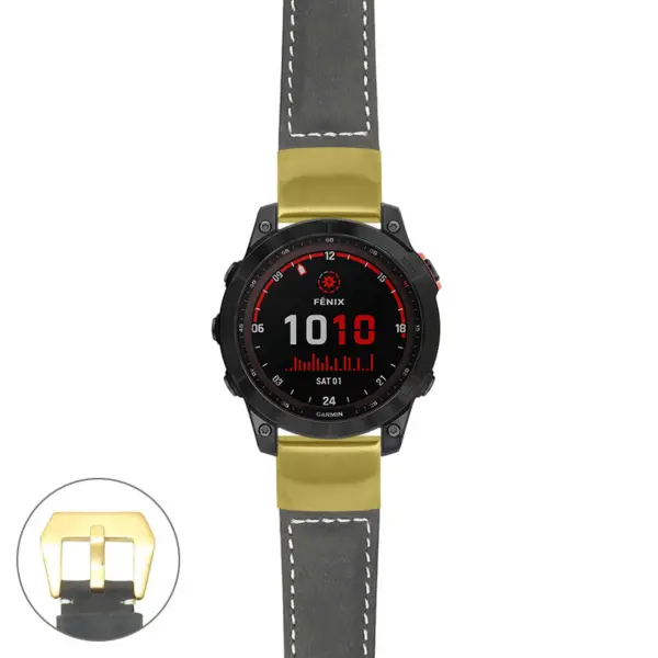 g.f7.p560a Main Black StrapsCo DASSARI Salvage Thick Padded Distressed Italian Leather Watch Band Strap with Yellow Gold Buckle