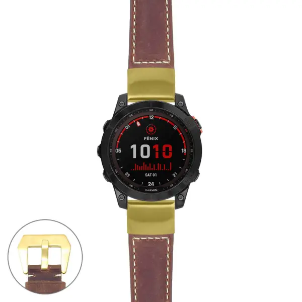 g.f7.p560a Main Rust StrapsCo DASSARI Salvage Thick Padded Distressed Italian Leather Watch Band Strap with Yellow Gold Buckle
