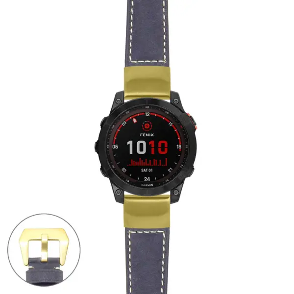 g.f7.p560a Main Blue StrapsCo DASSARI Salvage Thick Padded Distressed Italian Leather Watch Band Strap with Yellow Gold Buckle