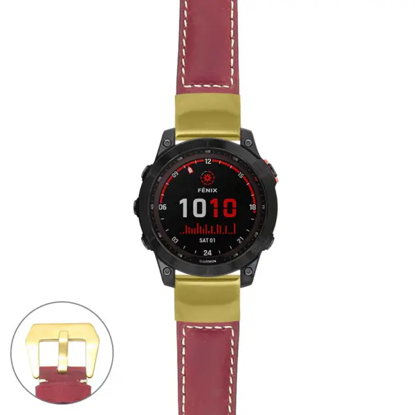 g.f7.p560a Main Red StrapsCo DASSARI Salvage Thick Padded Distressed Italian Leather Watch Band Strap with Yellow Gold Buckle