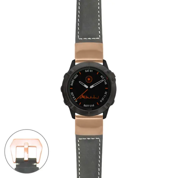 g.f6.p560a Main Black StrapsCo DASSARI Salvage Thick Padded Distressed Italian Leather Watch Band Strap with Rose Gold Buckle
