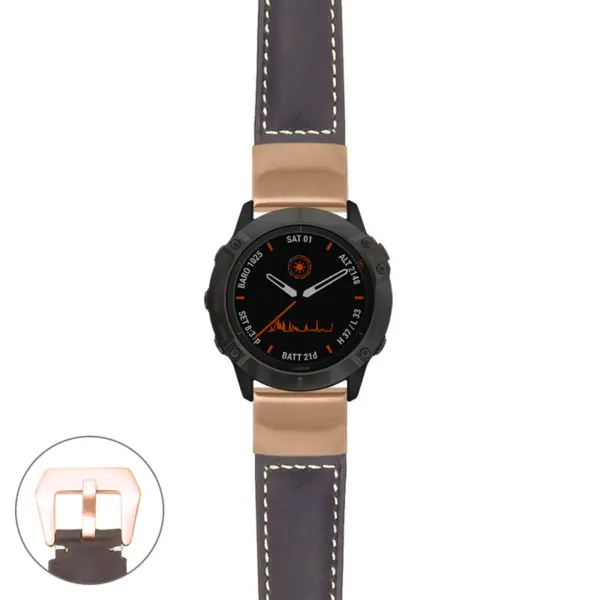 g.f6.p560a Main Dark Brown StrapsCo DASSARI Salvage Thick Padded Distressed Italian Leather Watch Band Strap with Rose Gold Buckle