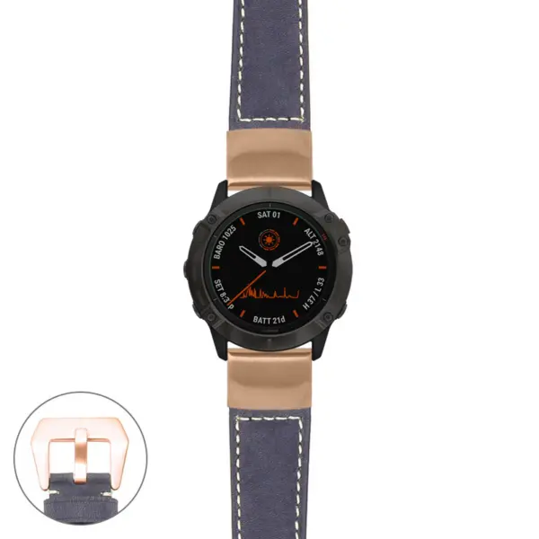 g.f6.p560a Main Blue StrapsCo DASSARI Salvage Thick Padded Distressed Italian Leather Watch Band Strap with Rose Gold Buckle