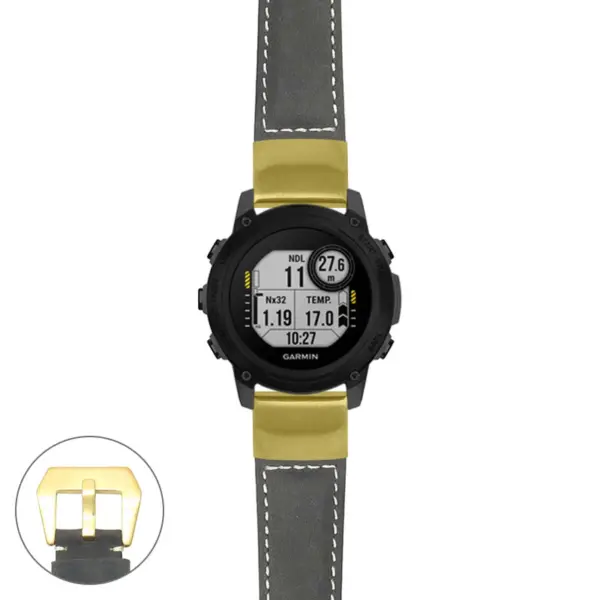 g.dg1.p560a Main Black StrapsCo DASSARI Salvage Thick Padded Distressed Italian Leather Watch Band Strap with Yellow Gold Buckle