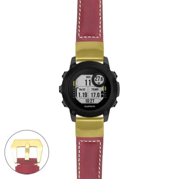 g.dg1.p560a Main Red StrapsCo DASSARI Salvage Thick Padded Distressed Italian Leather Watch Band Strap with Yellow Gold Buckle