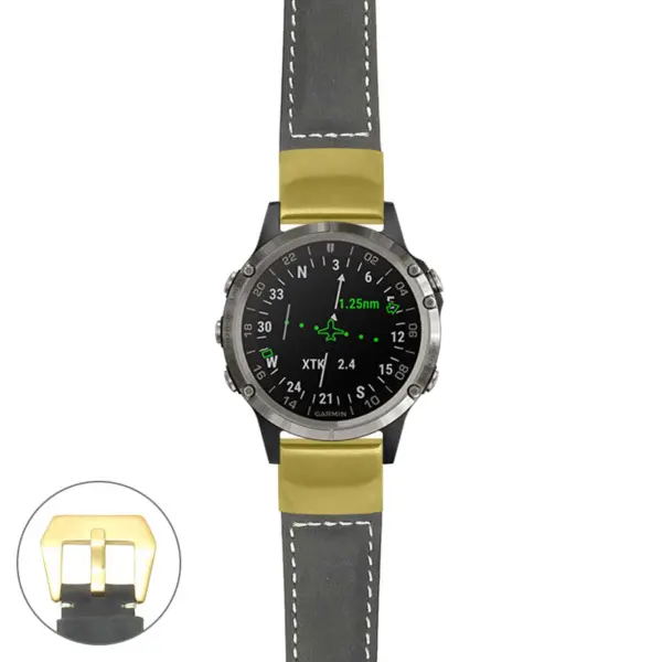 g.d2d.p560a Main Black StrapsCo DASSARI Salvage Thick Padded Distressed Italian Leather Watch Band Strap with Yellow Gold Buckle