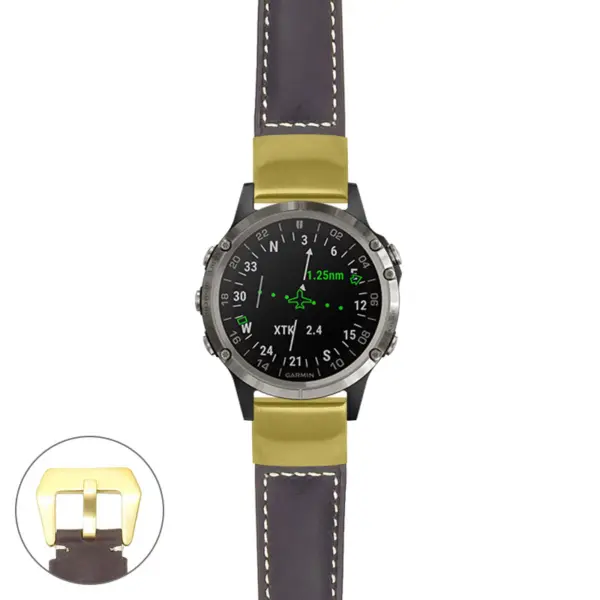 g.d2d.p560a Main Dark Brown StrapsCo DASSARI Salvage Thick Padded Distressed Italian Leather Watch Band Strap with Yellow Gold Buckle
