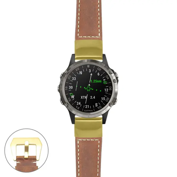 g.d2d.p560a Main Tan StrapsCo DASSARI Salvage Thick Padded Distressed Italian Leather Watch Band Strap with Yellow Gold Buckle