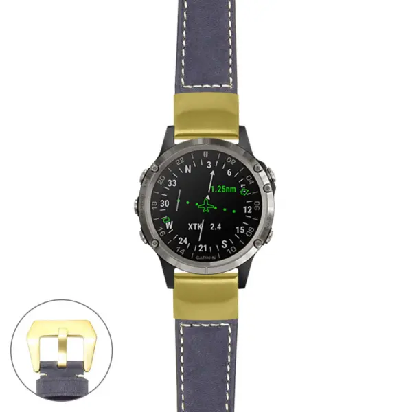 g.d2d.p560a Main Blue StrapsCo DASSARI Salvage Thick Padded Distressed Italian Leather Watch Band Strap with Yellow Gold Buckle