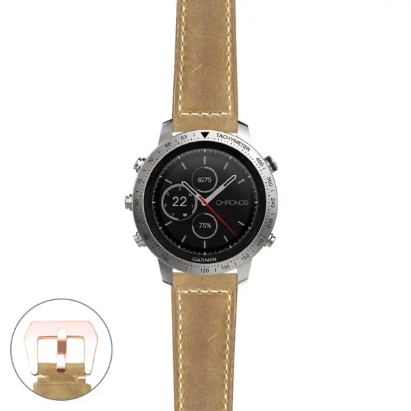 g.fch.p560a Main Beige StrapsCo DASSARI Salvage Thick Padded Distressed Italian Leather Watch Band Strap with Rose Gold Buckle