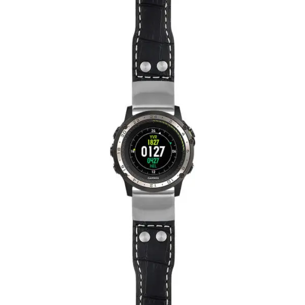 g.d2ch.iw1 Main Black with White Stitching StrapsCo DASSARI Aviator Crocodile Embossed Leather Strap 22mm