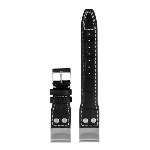 iw1 Up Black with White Stitching StrapsCo DASSARI Aviator Crocodile Embossed Leather Strap 20mm