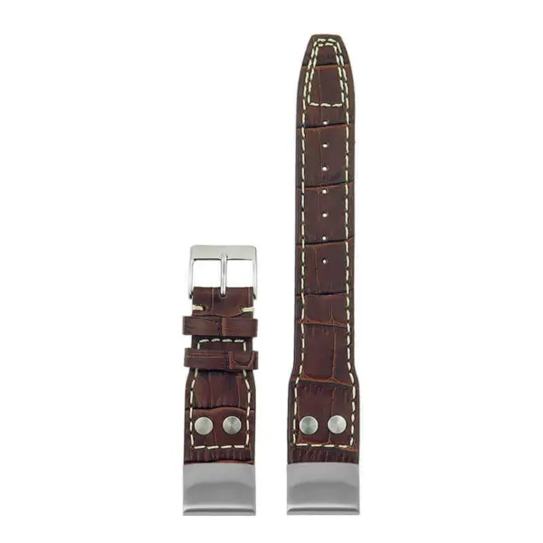 iw1 Up Dark Brown with White Stitching StrapsCo DASSARI Aviator Crocodile Embossed Leather Strap 20mm