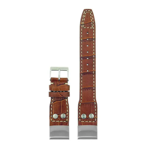 iw1 Up Brown with White Stitching StrapsCo DASSARI Aviator Crocodile Embossed Leather Strap 20mm