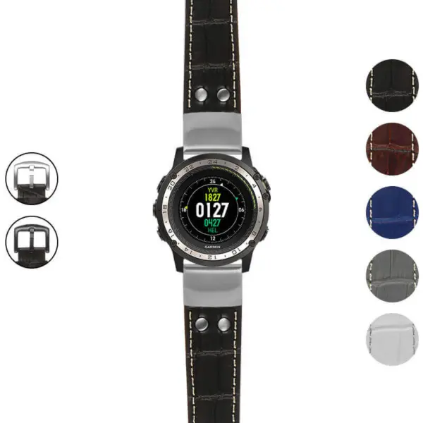 g.d2ch.ds16 Gallery Black StrapsCo DASSARI Croc Embossed Leather Pilot Watch Band with Brush Silver Buckle 22mm