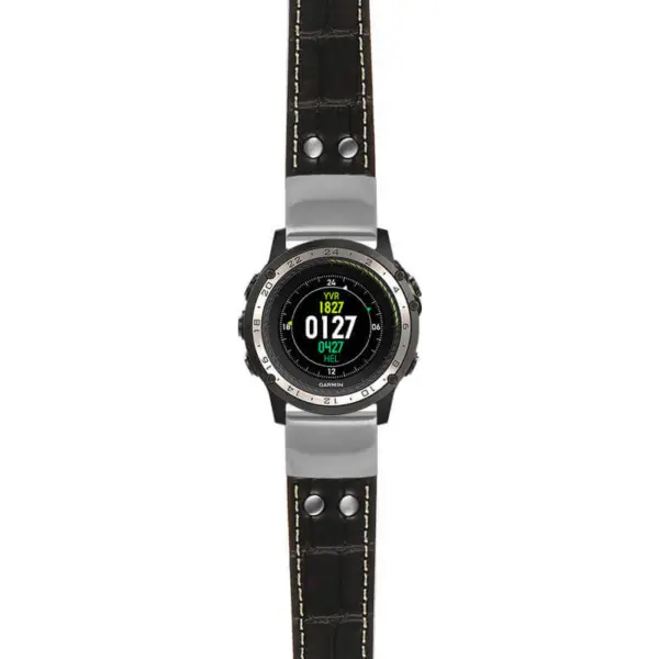 g.d2ch.ds16 Main Black StrapsCo DASSARI Croc Embossed Leather Pilot Watch Band with Brush Silver Buckle 22mm