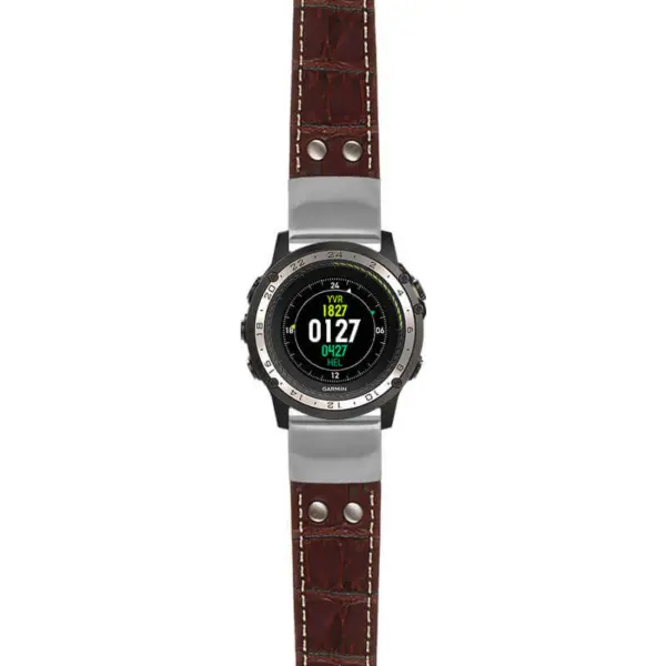 g.d2ch.ds16 Main Brown StrapsCo DASSARI Croc Embossed Leather Pilot Watch Band with Brush Silver Buckle 22mm