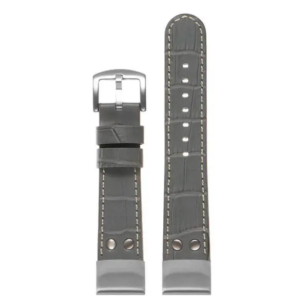 ds16 Up Grey StrapsCo DASSARI Croc Embossed Leather Pilot Watch Band with Brush Silver Buckle 20mm