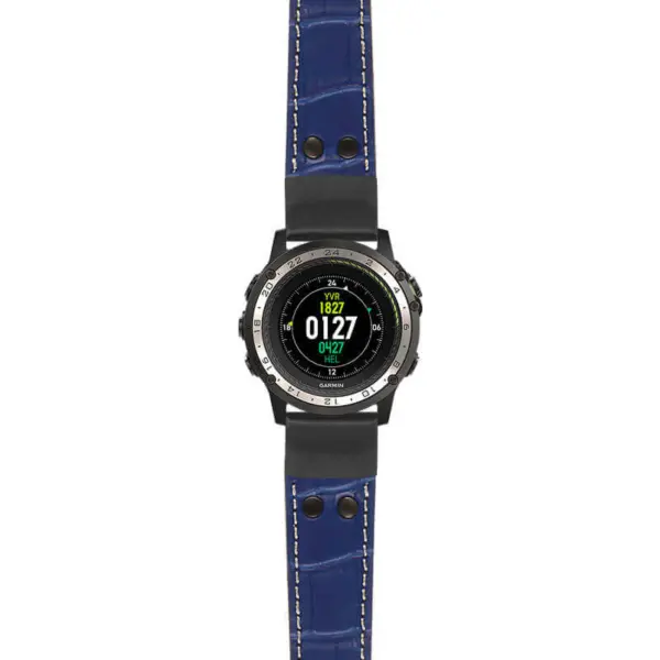 g.d2ch.ds16 Main Blue StrapsCo DASSARI Croc Embossed Leather Pilot Watch Band with Matte Black Buckle 22mm