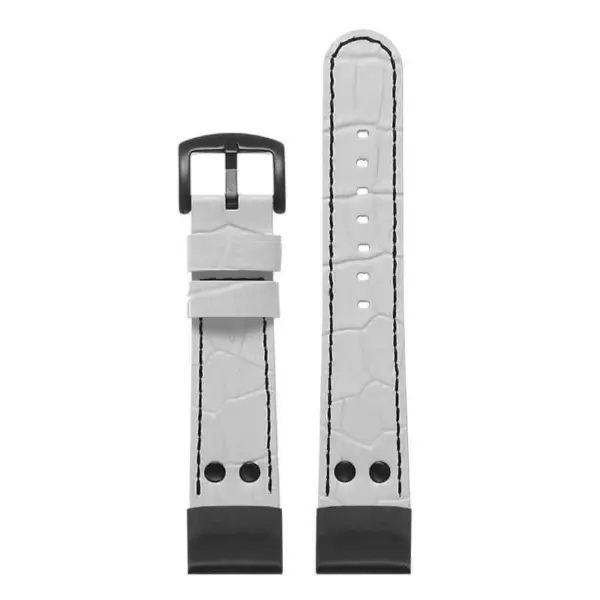 ds16 Up White StrapsCo DASSARI Croc Embossed Leather Pilot Watch Band with Matte Black Buckle 20mm