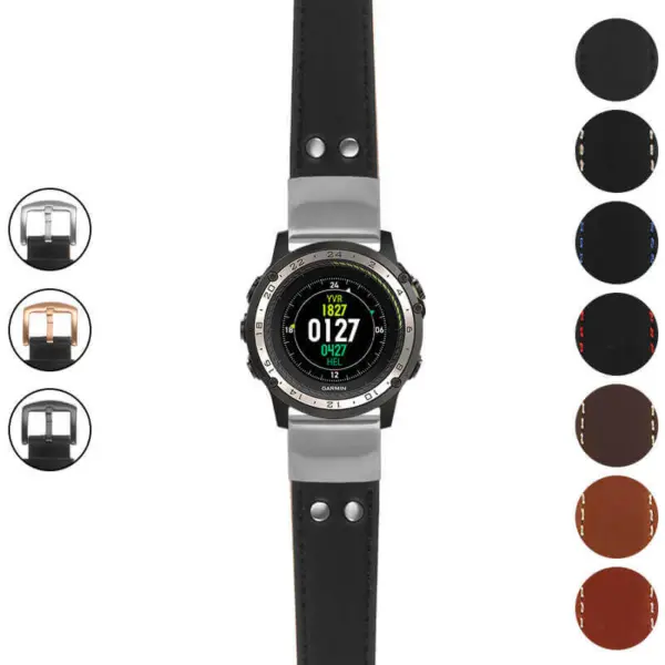 g.d2ch.ds15 Gallery Black StrapsCo DASSARI Pilot Leather Watch Band with Brush Silver Buckle 22mm